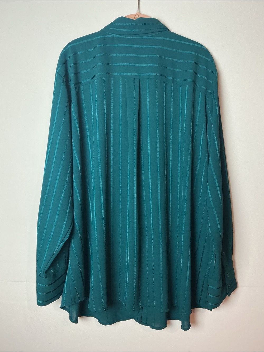 Nine West Plus Size 3X Emerald Striped Long Sleeve Button Up Blouse - Picture 2 of 4
